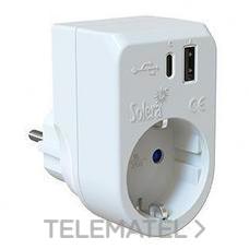 SOLERA - ADAPTADOR 2P+T 16A 250V + USB A + USBC 3A 5V DC