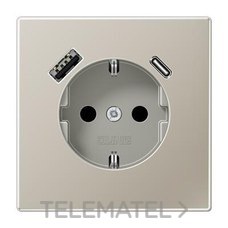 JUNG - ENCHUFE CON USB-AC SERIE LS ACERO